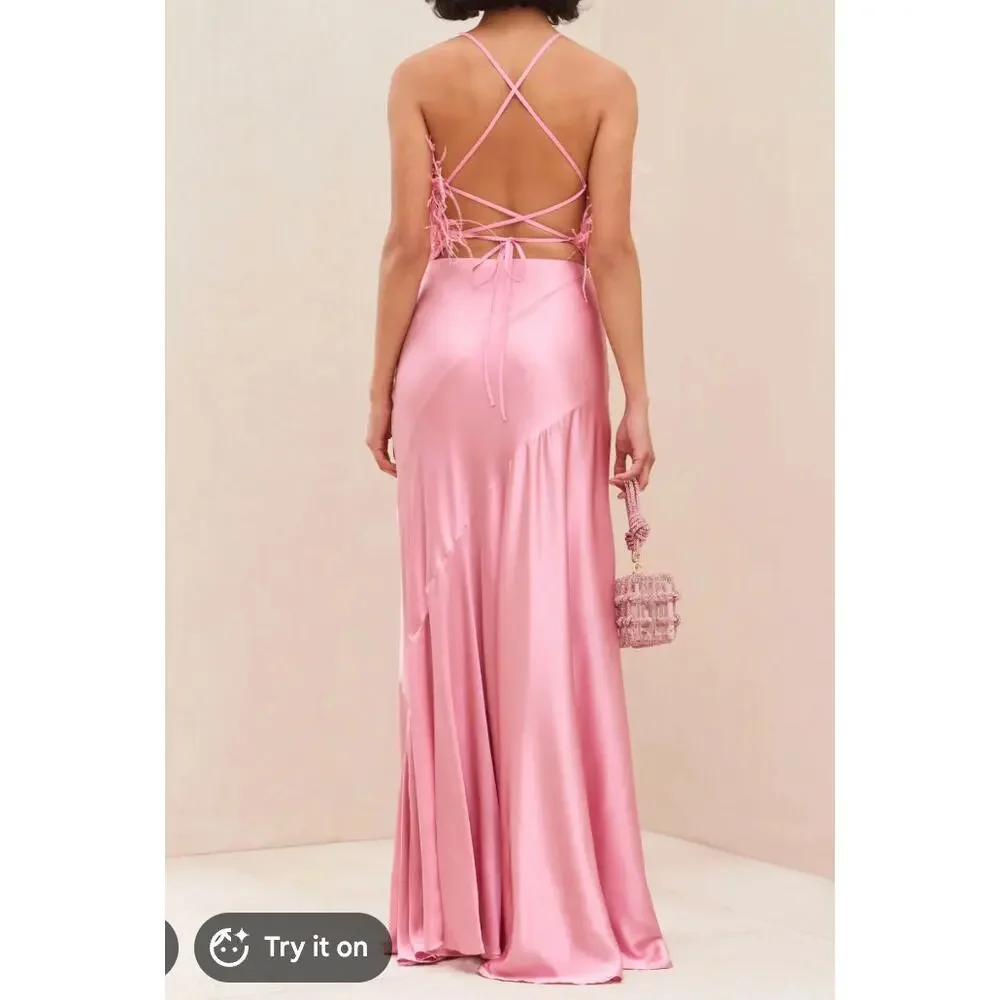 Cult Gaia Skirt Small Pelli Maxi Silk Satin Pink Skirt Party Formal Dressy Chic